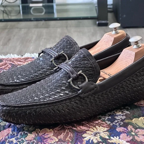 Salvatore Ferragamo Horse Bit Parigi Men’s Blue Woven Leather Loafer Siz… Salvatore Ferragamo Navy Blue/Black Woven Leather Parigi  main image 3